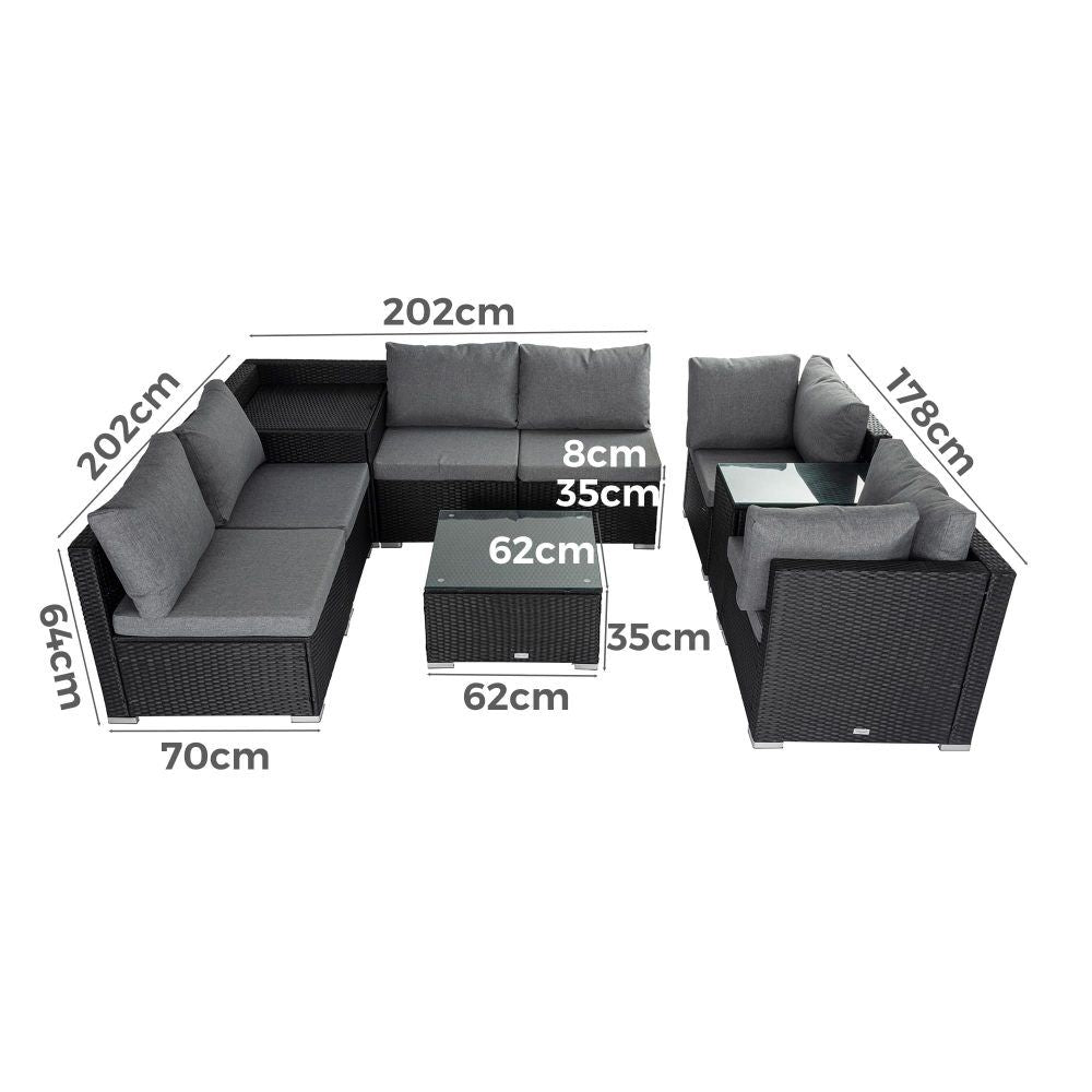 Modular Outdoor Lounge Set-9pcs Sofa and Coffee Table
