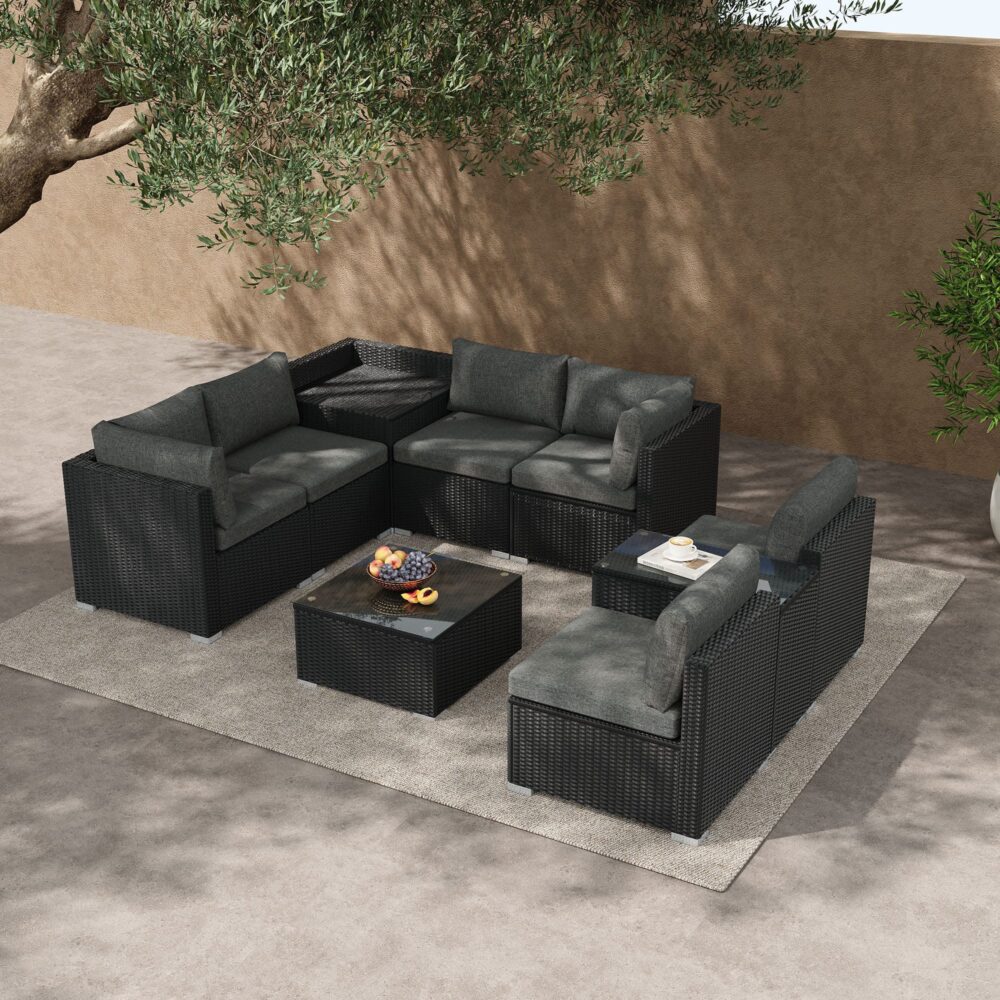 Modular Outdoor Lounge Set-9pcs Sofa and Coffee Table