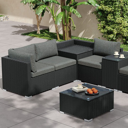 Modular Outdoor Lounge Set-9pcs Sofa and Coffee Table