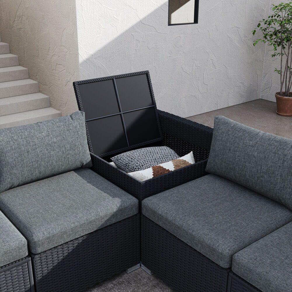Modular Outdoor Lounge Set-9pcs Sofa and Coffee Table