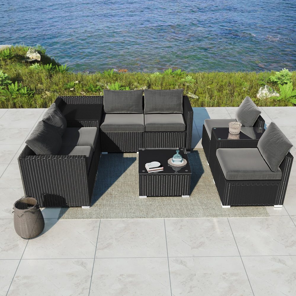 Modular Outdoor Lounge Set-9pcs Sofa and Coffee Table