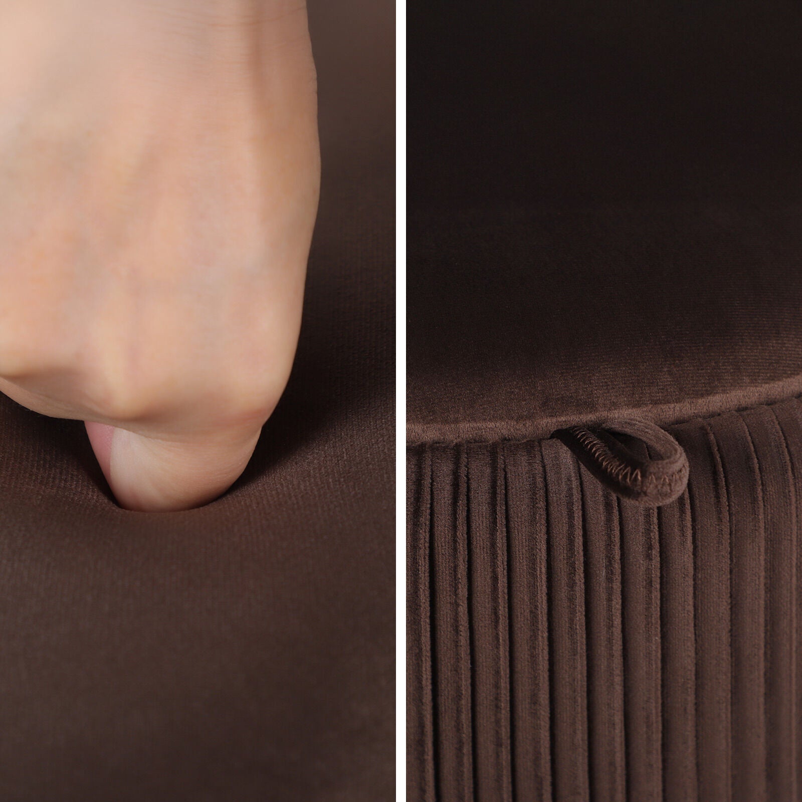 Side Table Storage Ottoman - Velvet Padded Stool Vanity Footstool CLEO BROWN