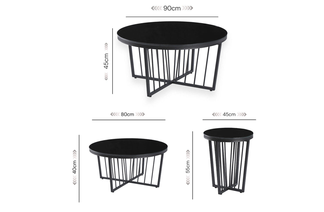 Salina Coffee Table 90cm Black Base  - White Marble