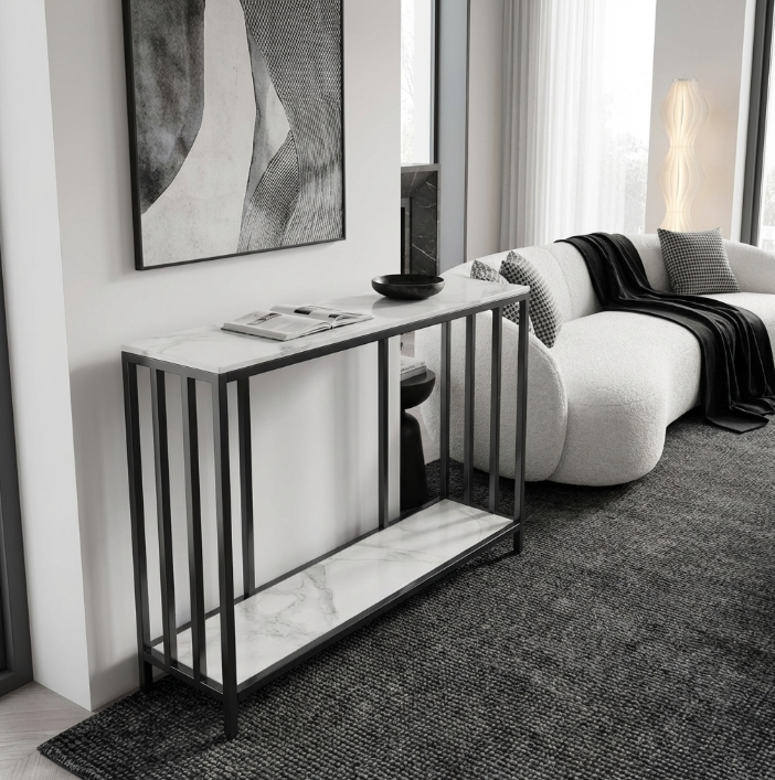 Bronte Dual Layer White Marble Console