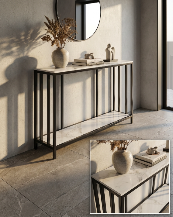 Bronte Dual Layer White Marble Console