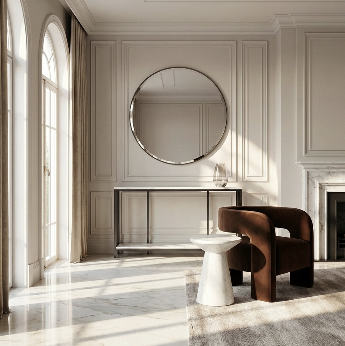 Bronte Dual Layer White Marble Console