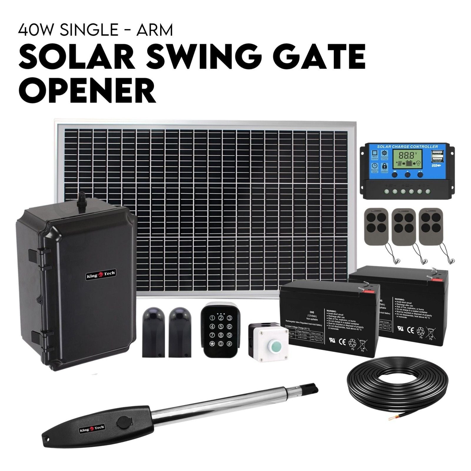 Swing Gate Opener Automatic Full Solar Power Kit Remote Control
