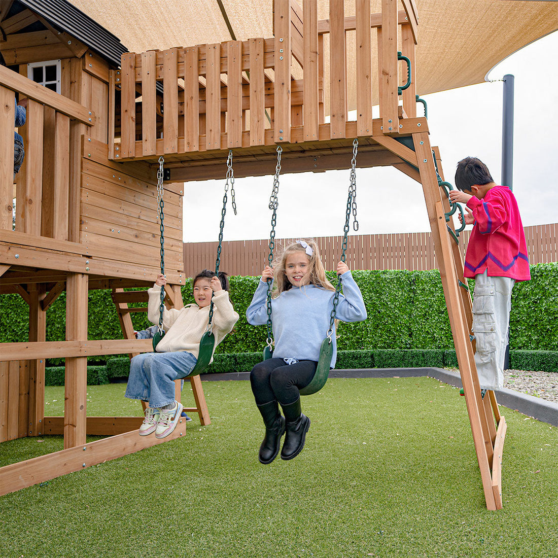 Lifespan Kids Kensington Swing Set, Monkey Bars & Play Centre with 2.2m Slide (Pastel Green)