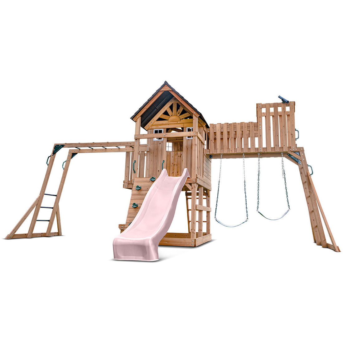 Lifespan Kids Kensington Swing Set, Monkey Bars & Play Centre with 2.2m Slide (Pastel Pink)