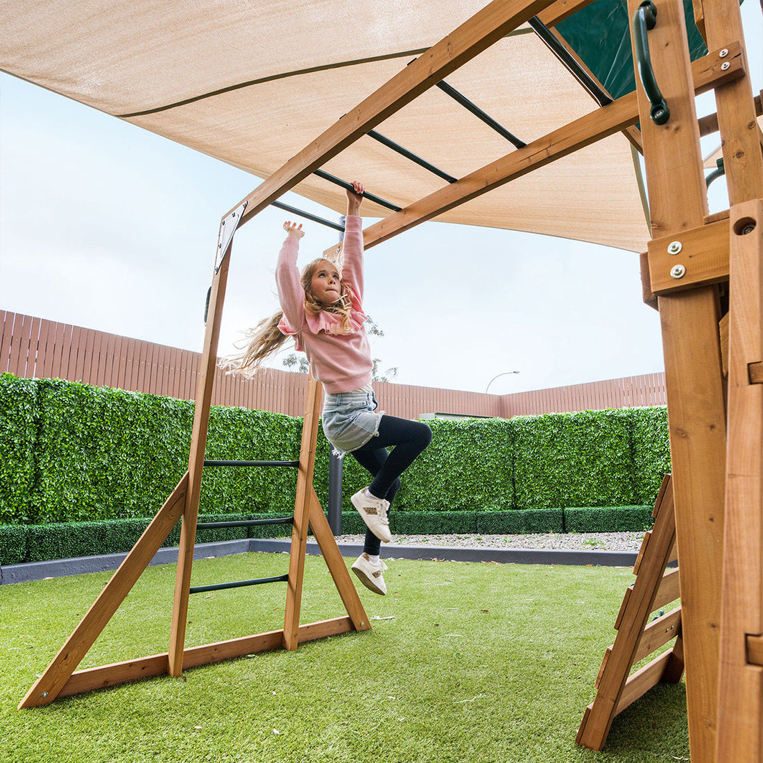 Lifespan Kids Walton Swing Set, Monkey Bars & Play Centre with 2.2m Slide (Pastel Pink)