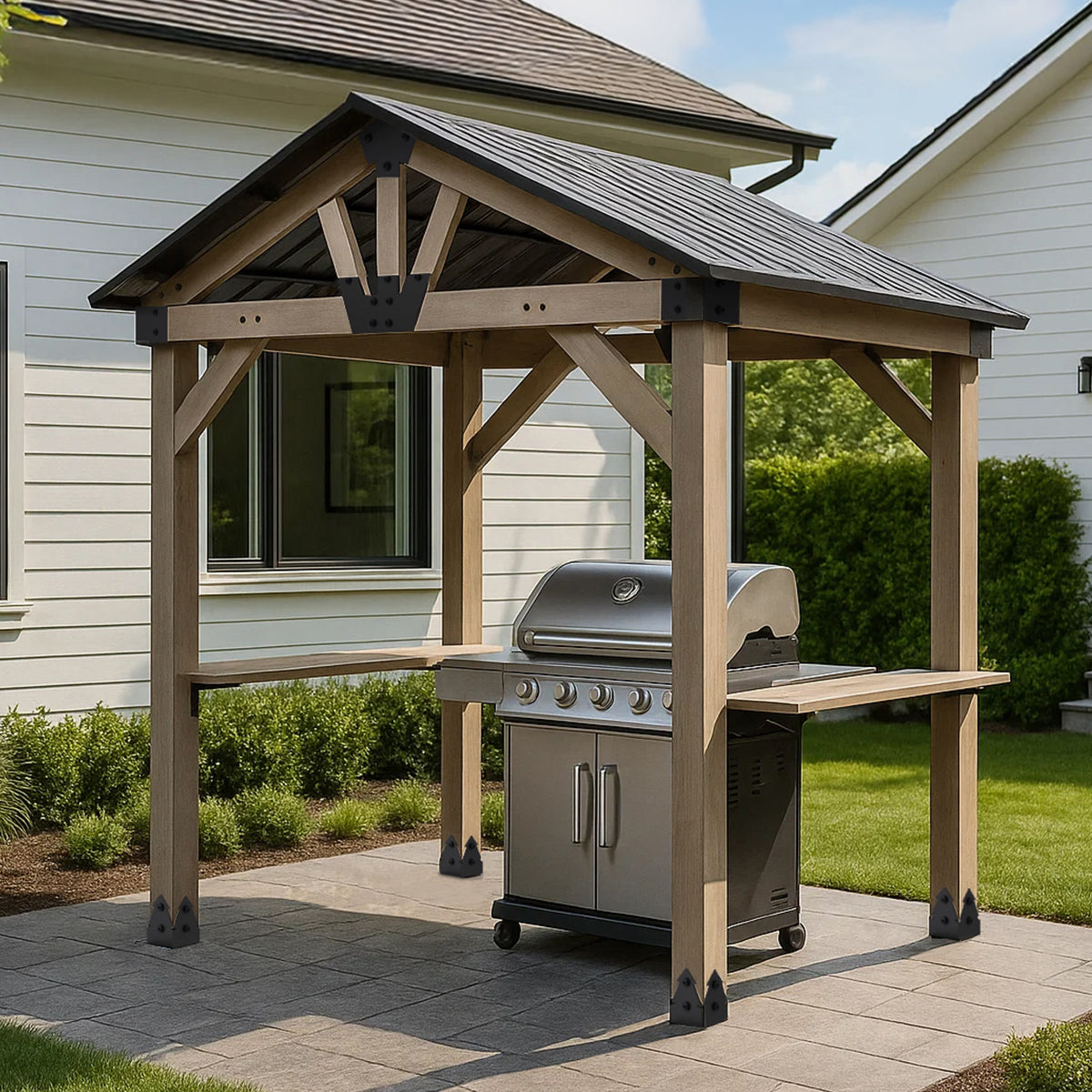 Yardtopia Oslo 2.4m x 1.8m BBQ/Grill Timber & Steel Gable Roof Gazebo