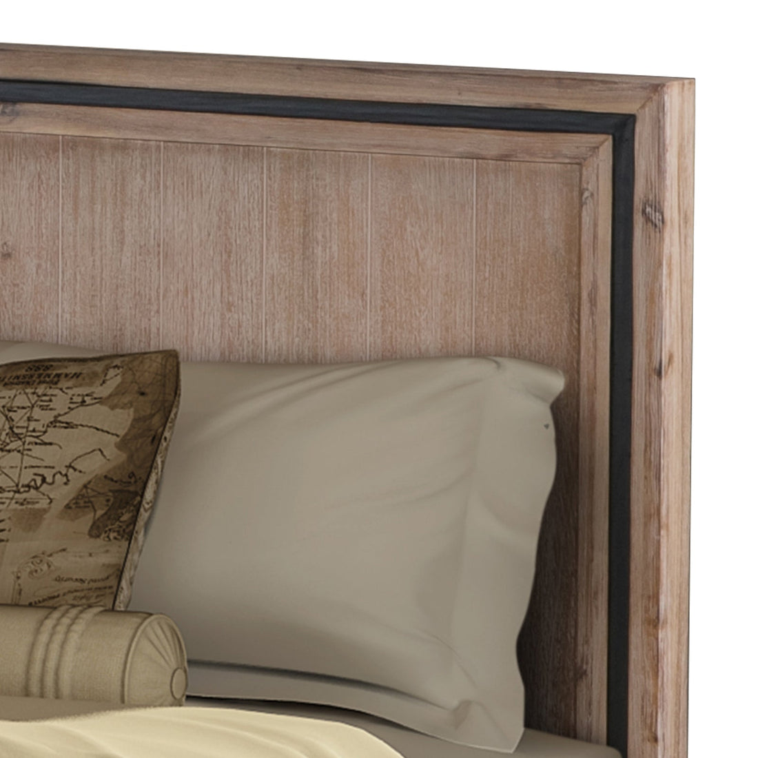 4 Pieces Bedroom Suite Queen Size Silver Brush in Acacia Wood Construction Bed, Bedside Table & Dresser