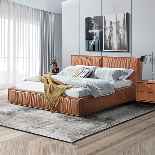 Louis Queen Bed Frame PU leather KD Slat in Wooden Legs