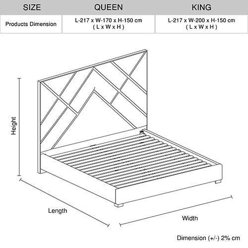 Matrix Luxe Queen Bed Frame – Upholstered, High-Quality Slats and Polished Feet