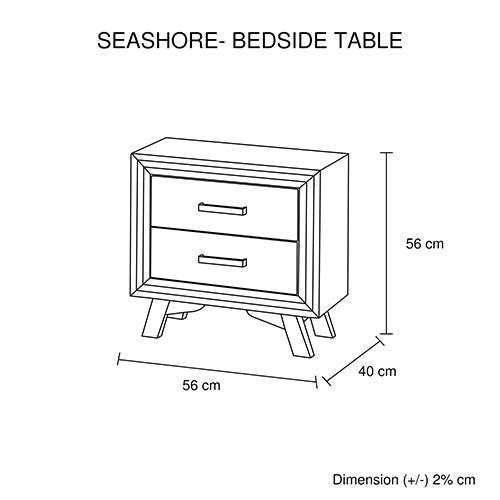 Bedside Table 2 drawer Night Stand with Solid Acacia Storage in Sliver Brush Colour