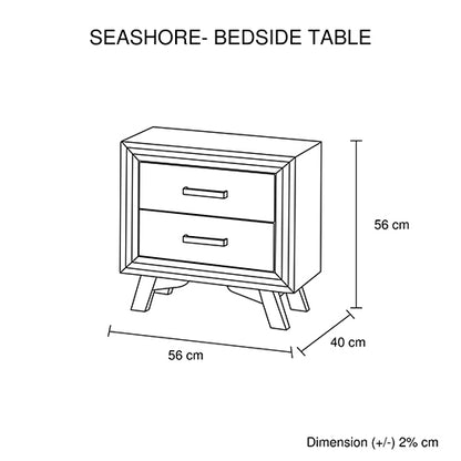 Bedside Table 2 drawer Night Stand with Solid Acacia Storage in Sliver Brush Colour