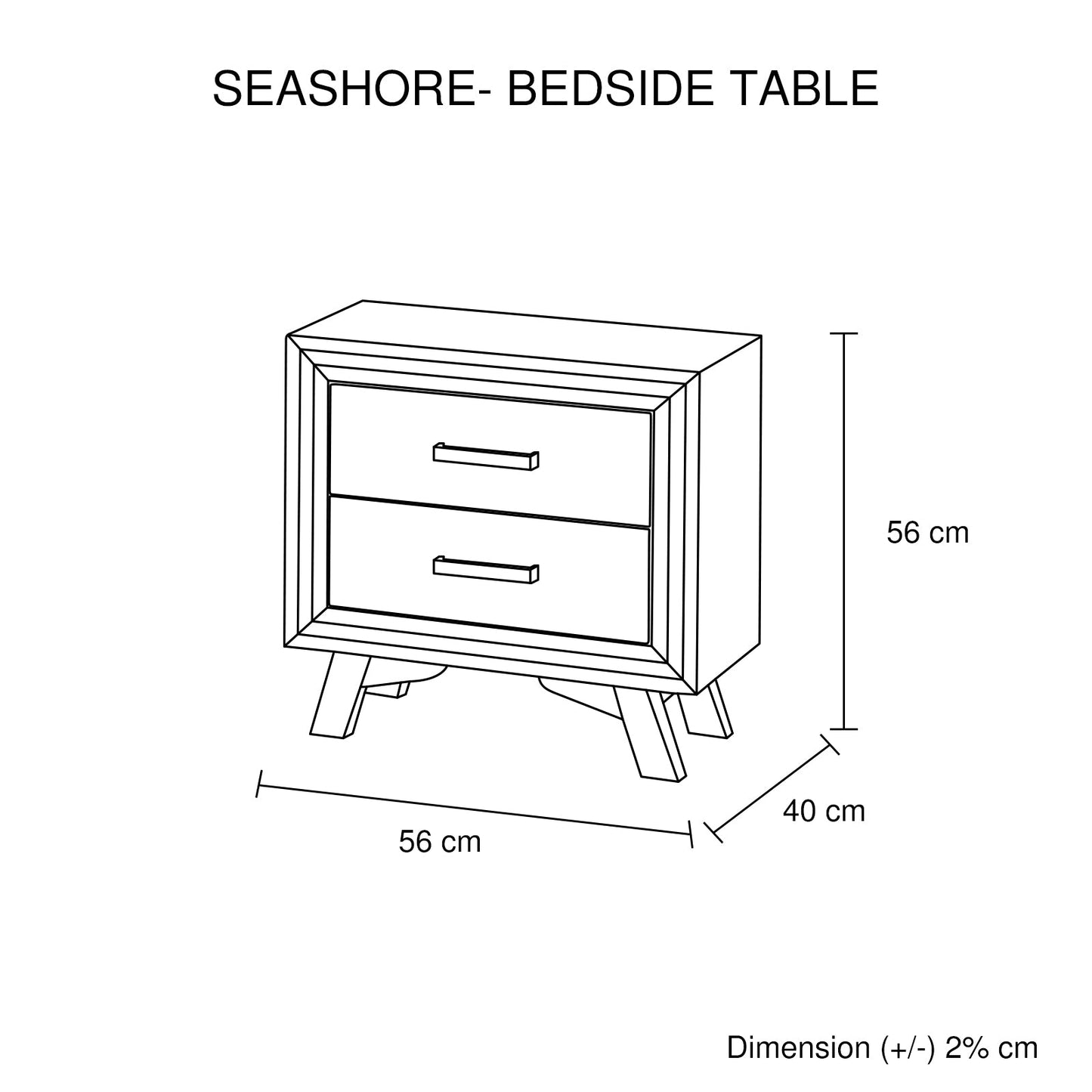 Bedside Table 2 drawer Night Stand with Solid Acacia Storage in Sliver Brush Colour