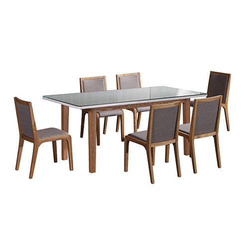 7-Piece Dining Suite: High Gloss White Table & 6 Wooden Chairs