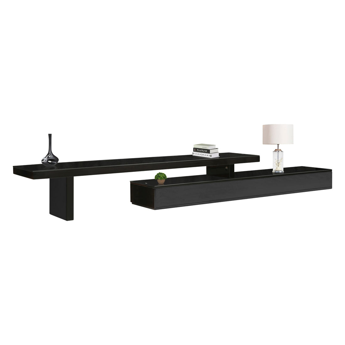 TV Cabinet with 3 Storage Drawers Extendable With Glossy MDF Entertainment Unit in Black Colour