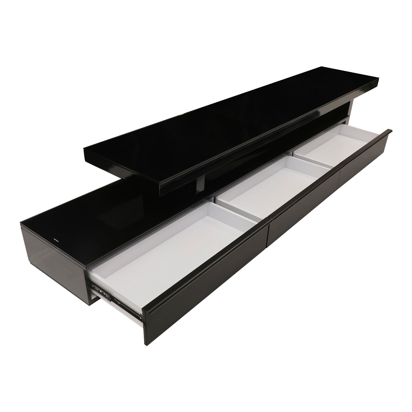 TV Cabinet with 3 Storage Drawers Extendable With Glossy MDF Entertainment Unit in Black Colour