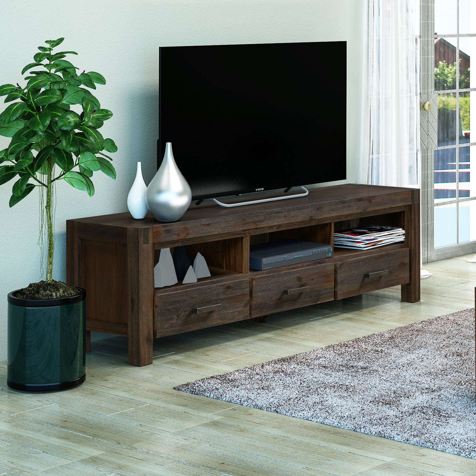 Nowra Acacia Wood TV Cabinet – Minimalist, Rustic &amp; Functional