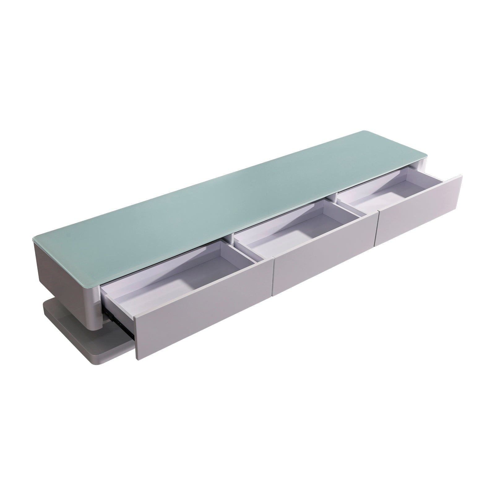 Suprilla Modern TV Cabinet – White High Gloss with Tempt Glass Top