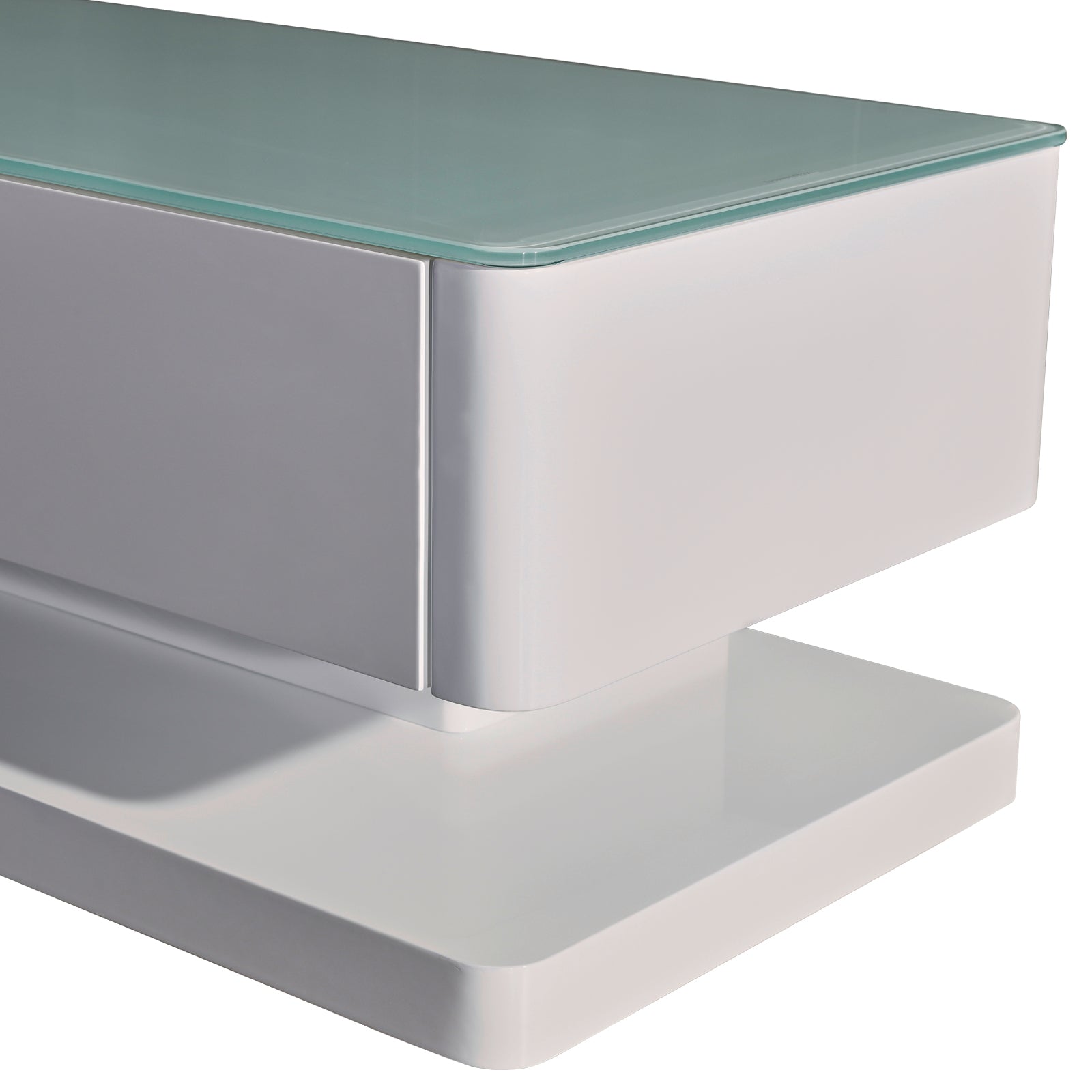 Suprilla Modern TV Cabinet – White High Gloss with Tempt Glass Top