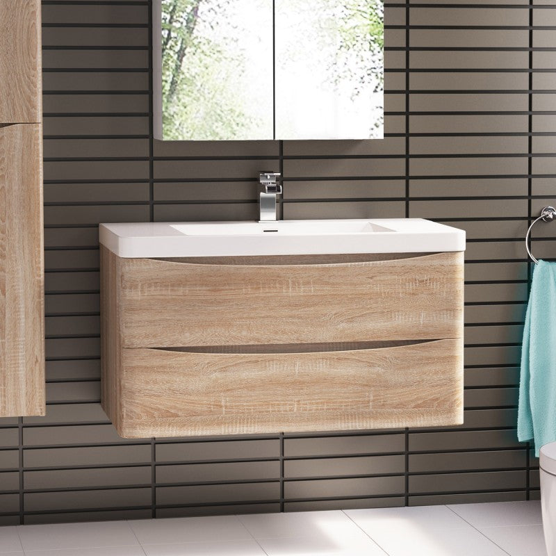 Ancona wall hung bathroom vanity 1200mm White Oak