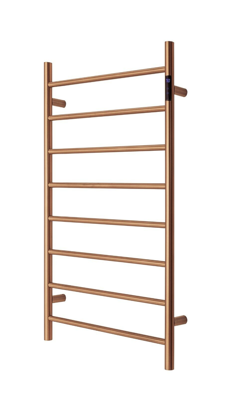 Brushed Rose Gold Heated Towel Rack - 8 Bars, LED Control, Round Design (1000x620mm)