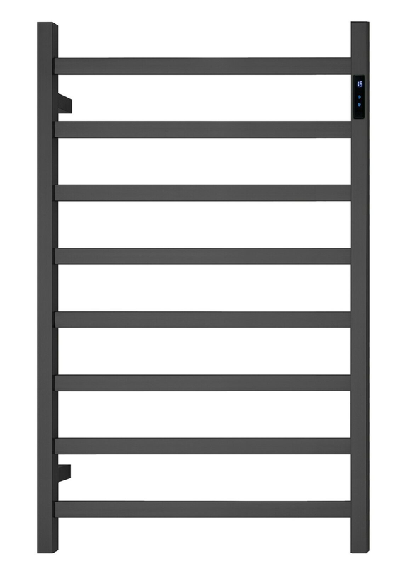 Matte Black Heated Towel Rack with LED- 8 Bars, Square Design, AU Standard, 1000x620mm Wide