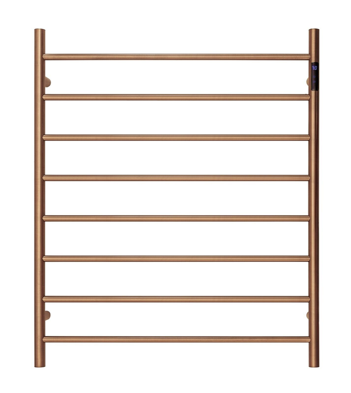 Brushed Rose Gold Heated Towel Rack - 8 Bars, Round Design, 1000x850mm
