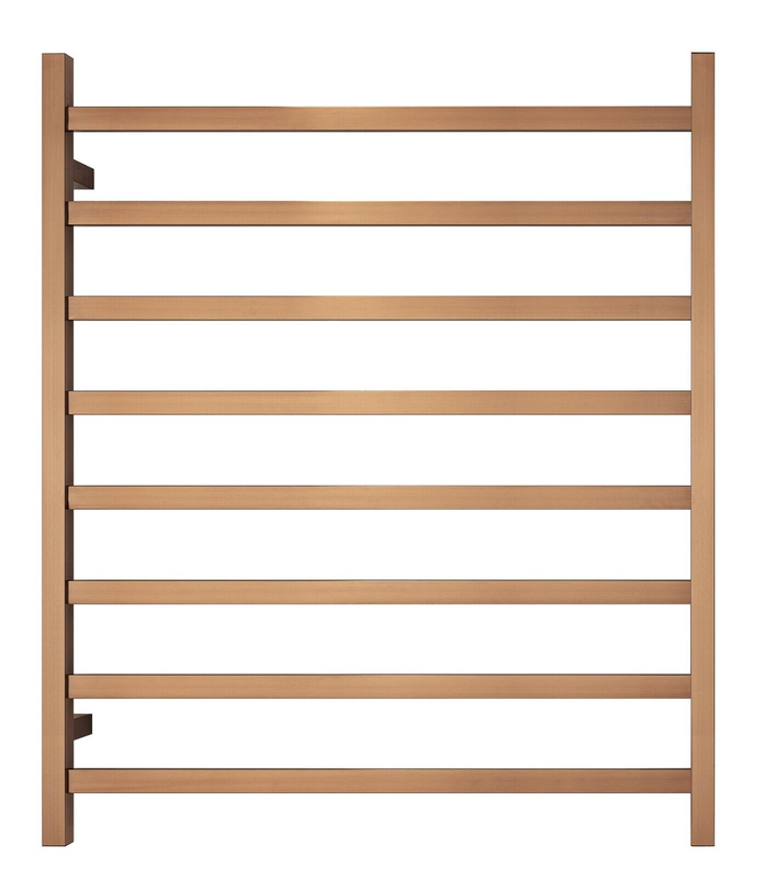 Rose Gold Heated Towel Rack - 8 Bars, Square Design, AU Standard, 1000x850mm
