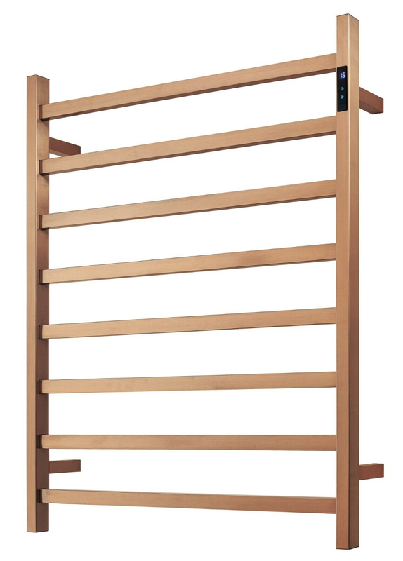 Brushed Rose Gold Heated Towel Rack - 8 Bars, LED Control, Square Design (1000x850mm)