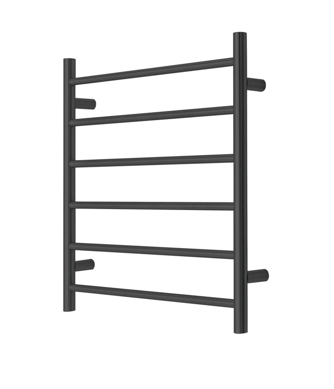 Matte Black Heated Towel Rack - 6 Bars, Round Design (650x620mm)