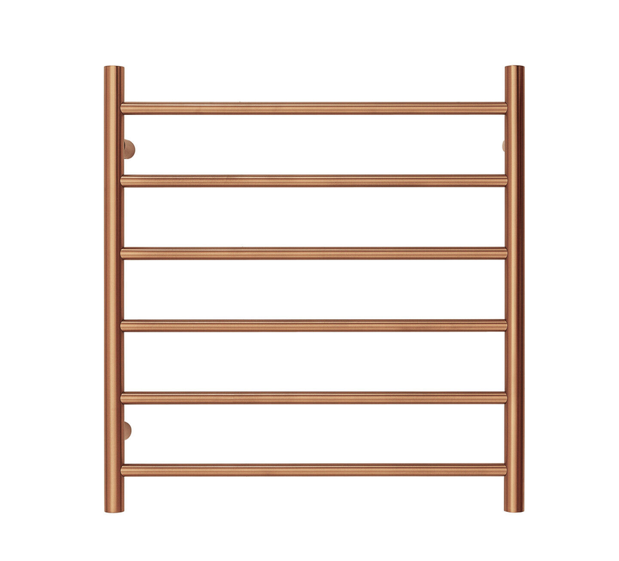Brushed Rose Gold Heated Towel Rack - 6 Bars, Round Design (650x620mm)