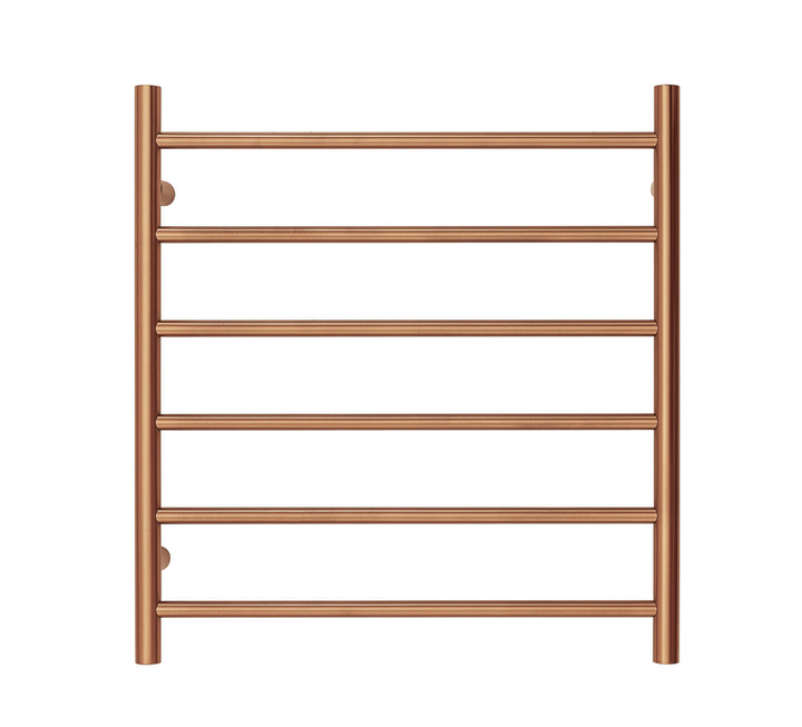 Brushed Rose Gold Heated Towel Rack - 6 Bars, Round Design (650x620mm)