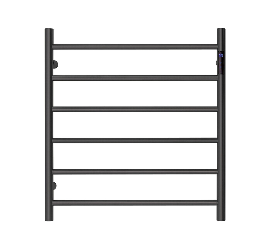 Matte Black Heated Towel Rack - 6 Bars, LED Control, Round Design (650x620mm)
