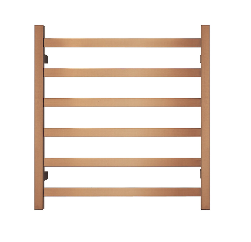Brushed Rose Gold Heated Towel Rack - 6 Bars, Square Design (650x620mm)