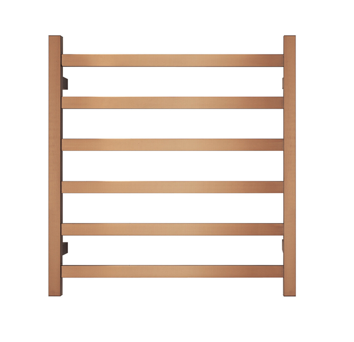 Brushed Rose Gold Heated Towel Rack - 6 Bars, Square Design (650x620mm)