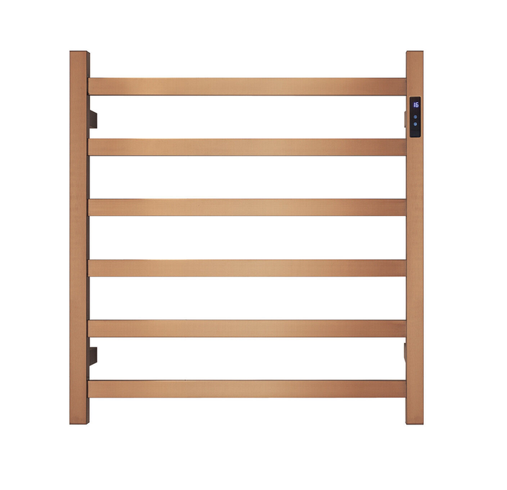 Brushed Rose Gold Heated Towel Rack - 6 Bars, LED Control, Square Design (650x620mm)