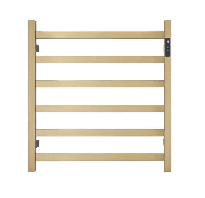 Brushed Gold Heated Towel Rack - 6 Bars, LED Control, AU Standard (650x620mm)