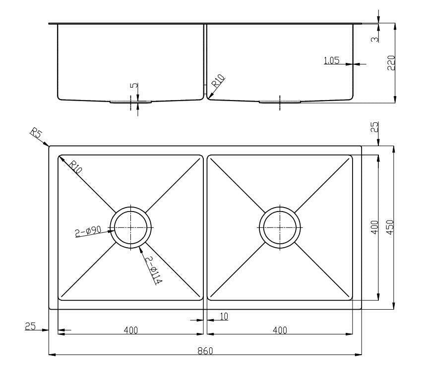 2023 Burnished Brass Gold 304 Stainless Steel Double Bowl Kitchen Sink