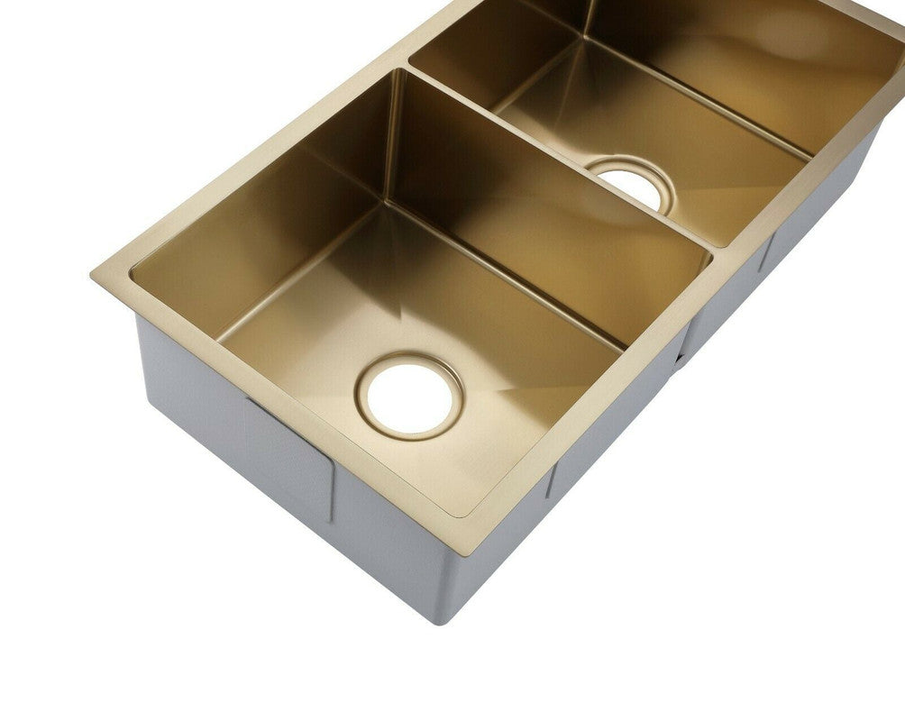 2023 Burnished Brass Gold 304 Stainless Steel Double Bowl Kitchen Sink