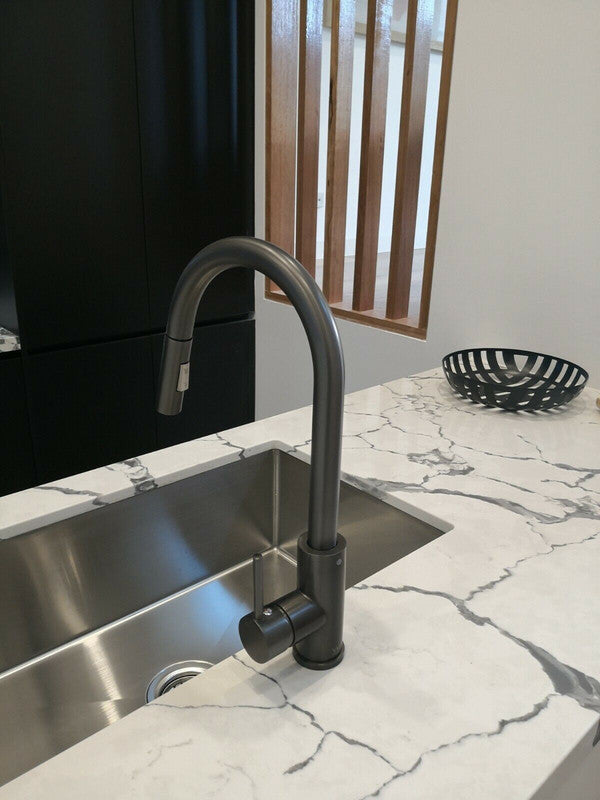 2023 Matte Black Pull-Out Kitchen Tap - Solid Stainless Steel, PVD Plated