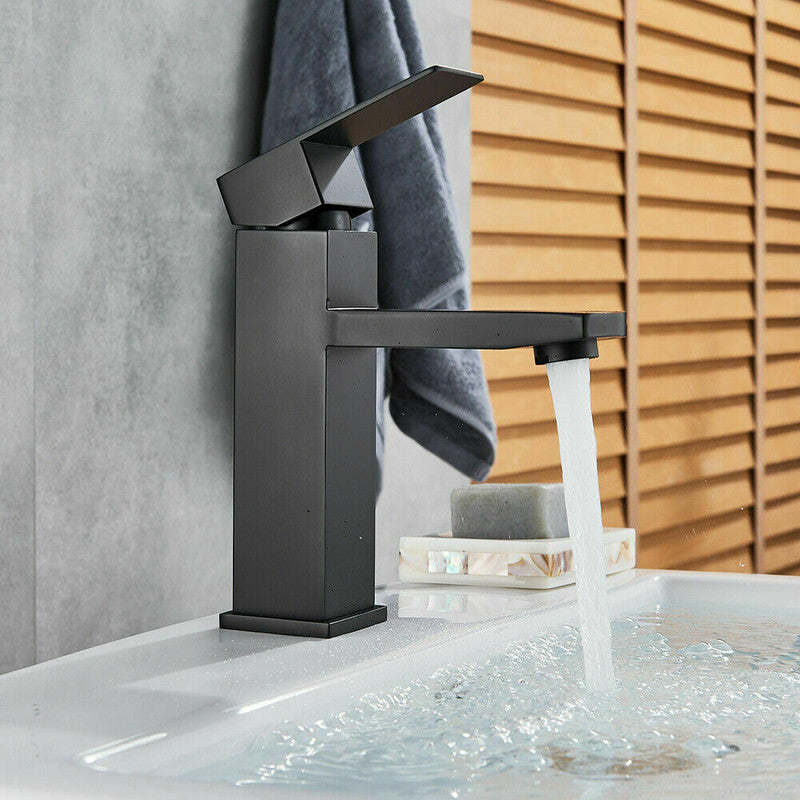 2021 Square Cube Basin Mount Tap - Matte Black Mixer Faucet