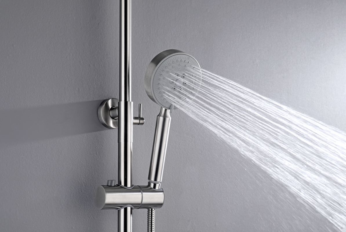 Brushed Nickel 304 Stainless Steel Shower Set with Diverter - 200mm Rain Head & Handheld Spray for Outdoor Use