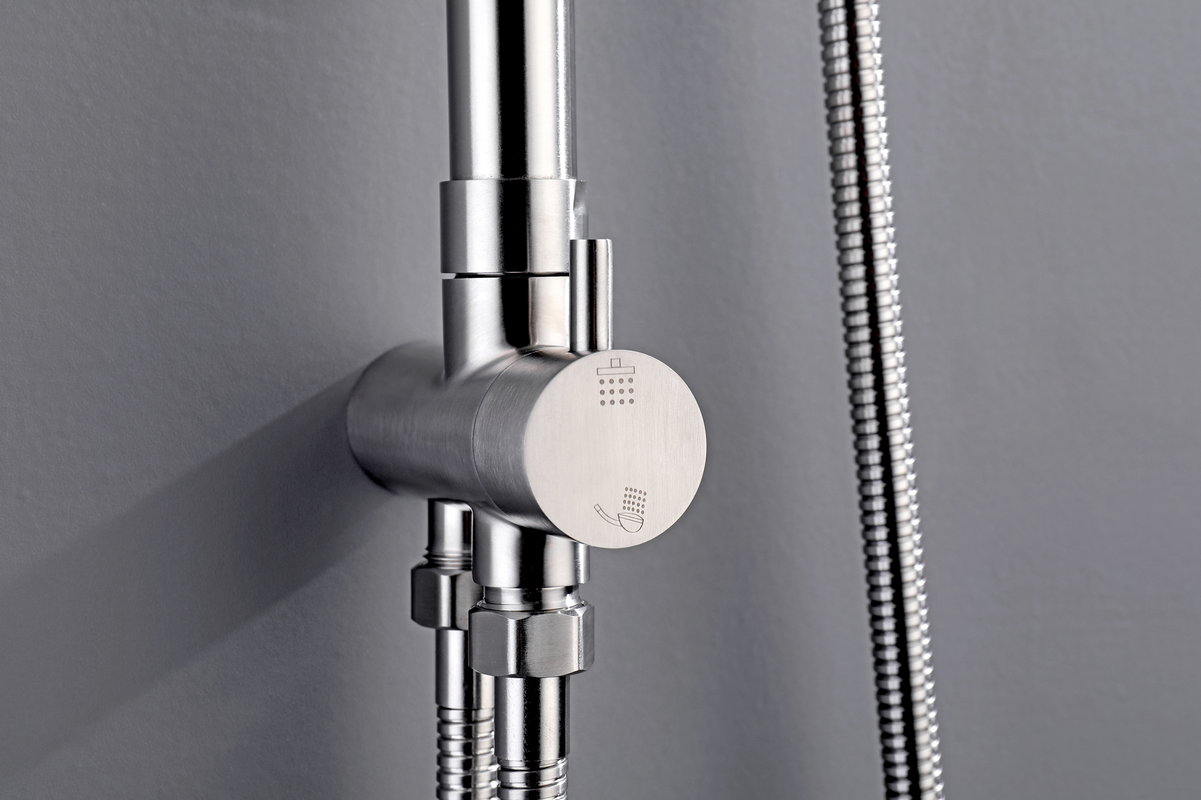 Brushed Nickel 304 Stainless Steel Shower Set with Diverter - 200mm Rain Head & Handheld Spray for Outdoor Use
