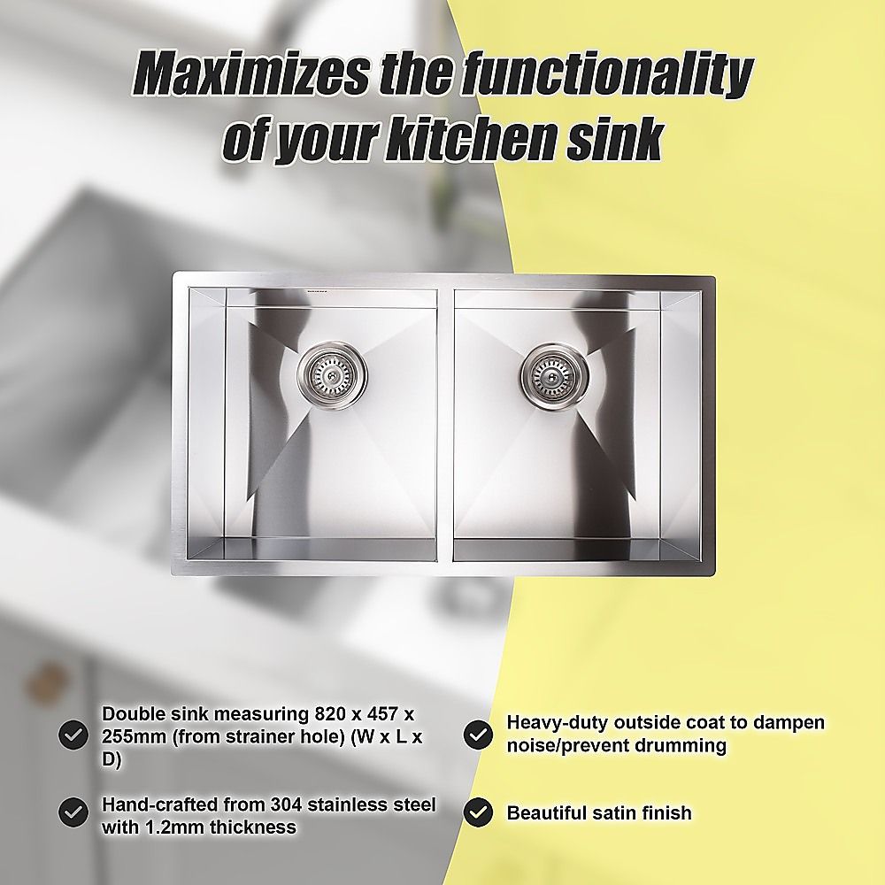 820x457mm Handmade 1.2mm Stainless Steel Undermount Topmount Kitchen Laundry Sink with Waste