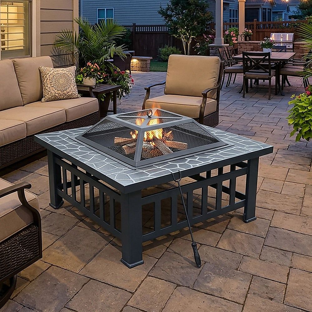 18" Square Metal Fire Pit Outdoor Heater