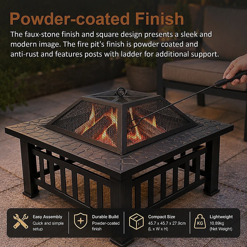 18" Square Metal Fire Pit Outdoor Heater
